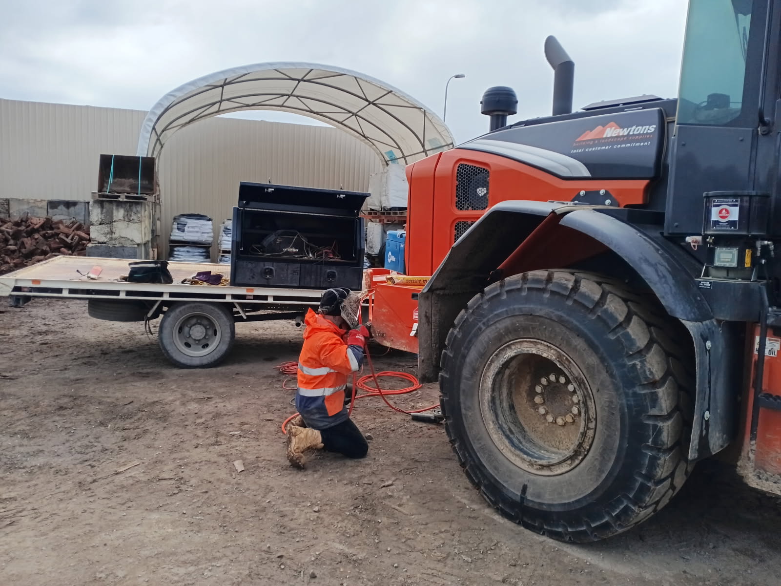 On-site welding repair to heavy machinery