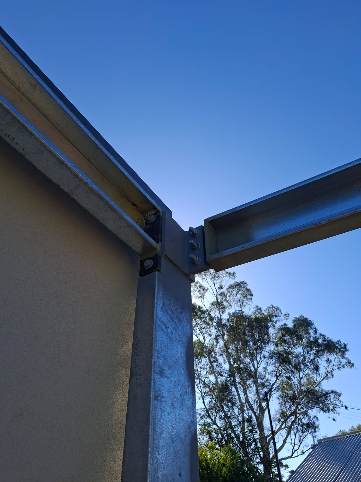 Galvanised structural steel beam-to-column bolted connection fabricated by Iron Works